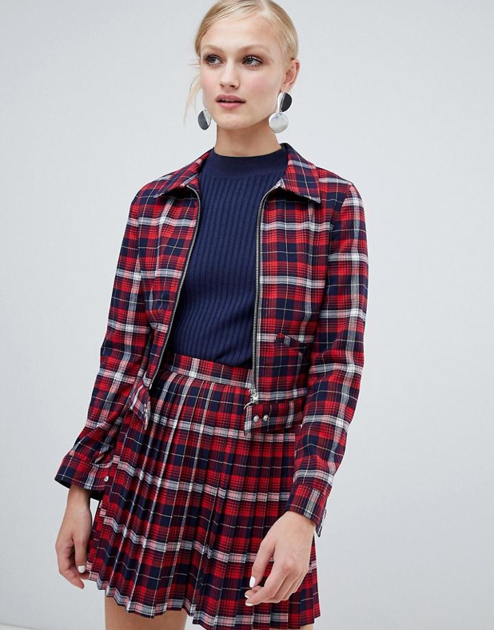 Monki Check Short Jacket With Pockets - Multi