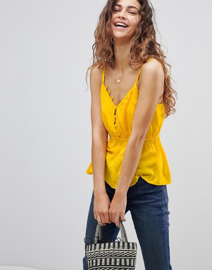 Asos Luxe Waisted Cami In Jacquard - Yellow