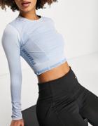 Puma Evo Knit Seamless Long Sleeve Crop Top In Dusty Blue-blues