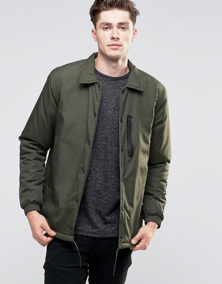 Brave Soul Nylon Button Through Jacket - Green