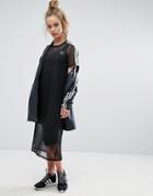 Adidas Originals Black Midi Dress With Sheer Mesh Overlay - Black