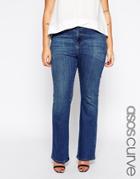 Asos Curve Slouch Flare Jeans In Mid Wash - Mid Wash