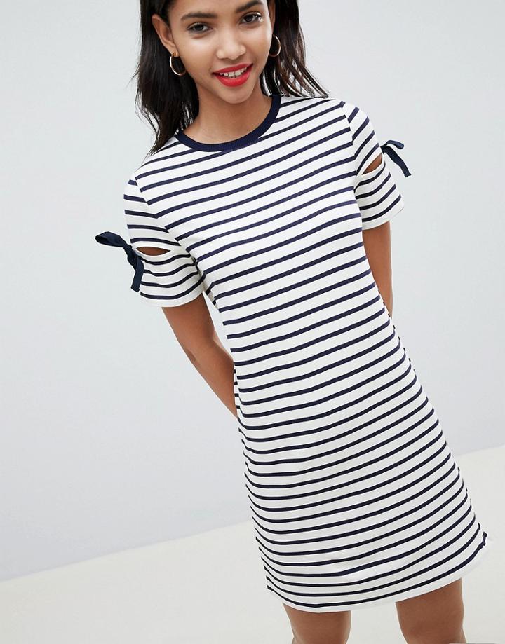 Esprit Stripe Bow Sleeve T-shirt Dress - White