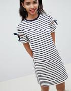 Esprit Stripe Bow Sleeve T-shirt Dress - White