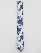 Asos Wedding Tie In Blue Floral Print - Blue