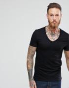 Asos Extreme Muscle Fit T-shirt With Deep V Neck And Stretch In Black - Black
