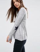 Asos Sweater With Star Elbow Patch - Gray Nep
