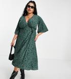 Yours Wrap Midi Dress In Sage Print-green
