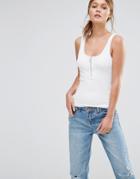 New Look Rib Zip Front Tank Top - White