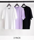Topman 3 Pack Classic Organic T-shirt White, Black And Lilac-multi