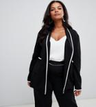 Prettylittlething Plus Contrast Trim Relaxed Blazer In Black - Black