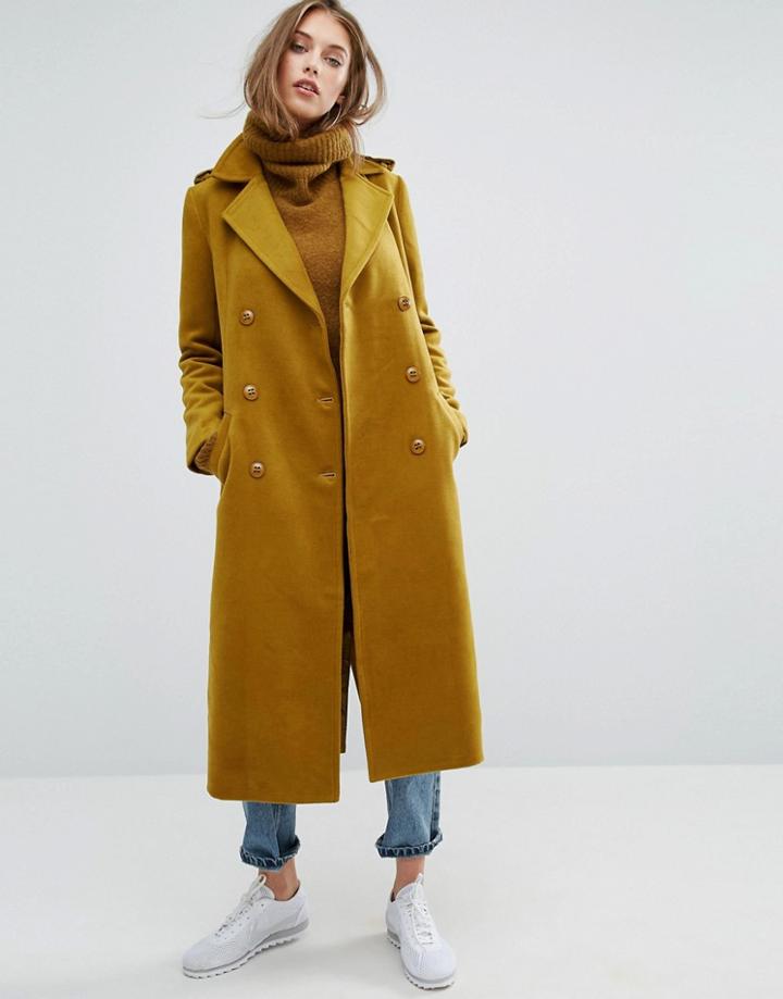 Missguided Premium Military Faux Wool Maxi Coat - Green