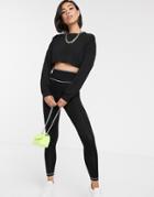 Asos Design Legging With Deep Waistband & Contrast Stitch - Black