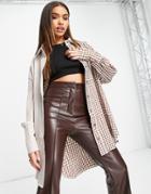 Missguided Oversized Shirt In Brown Contrast Gingham