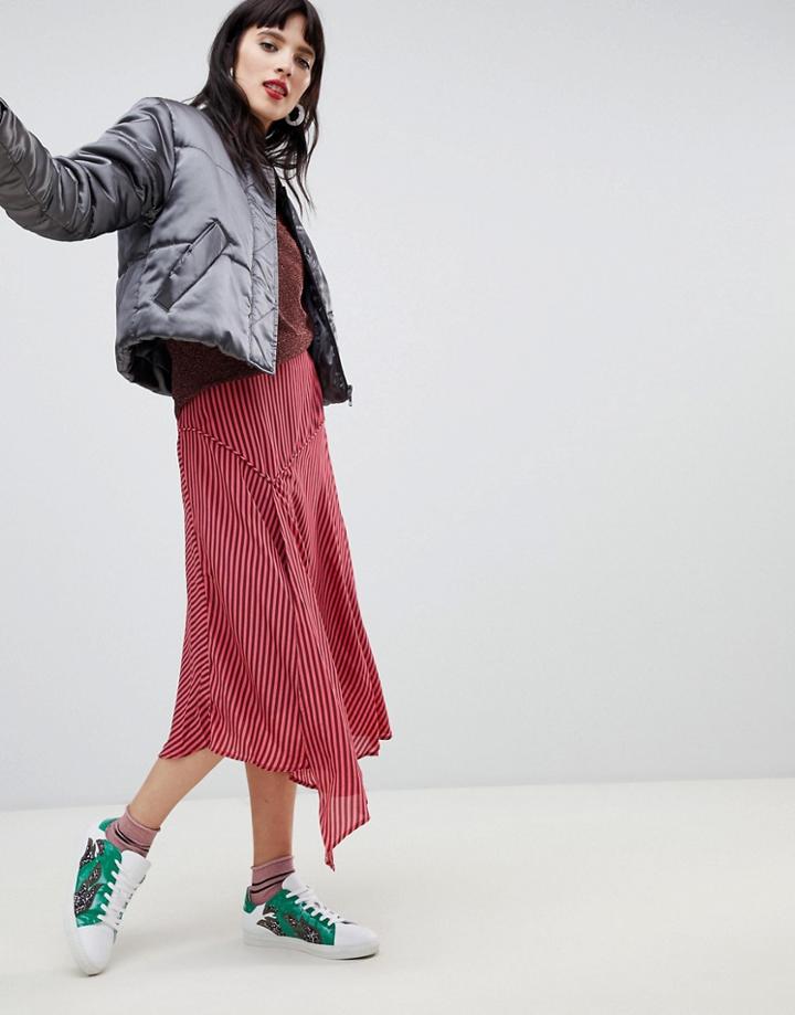Custommade Striped Silk Midi Skirt - Pink