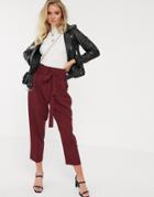Asos Design Tailored Tie Waist Tapered Ankle Grazer Pants - Red