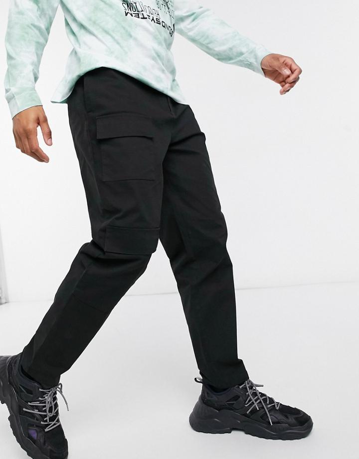 Asos Design Wide Leg Cargo Pants In Black