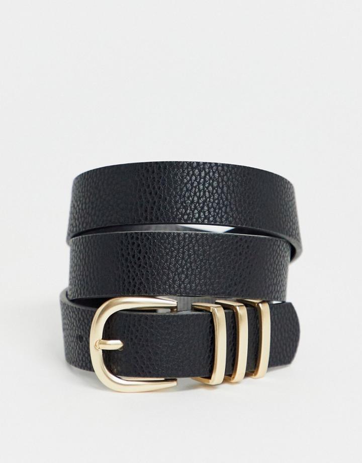 Pieces Gold Buckle Belt In Black-beige