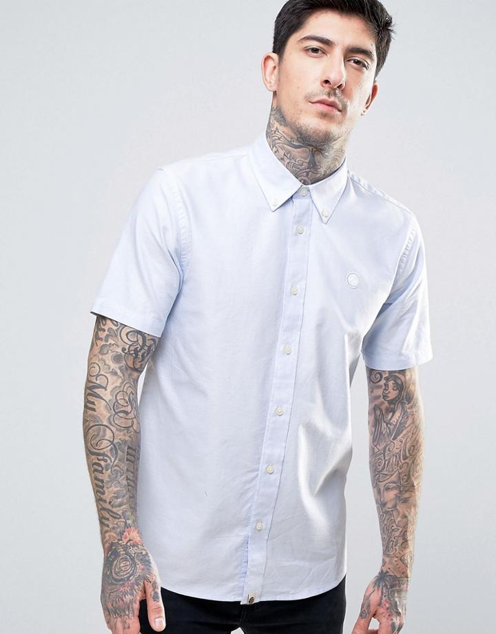 Pretty Green Oldbury Oxford Shirt Short Sleeve Regular Fit In Blue - Blue