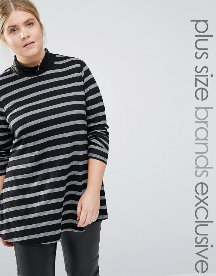 Junarose Striped Ribbed Roll Neck Top - Multi