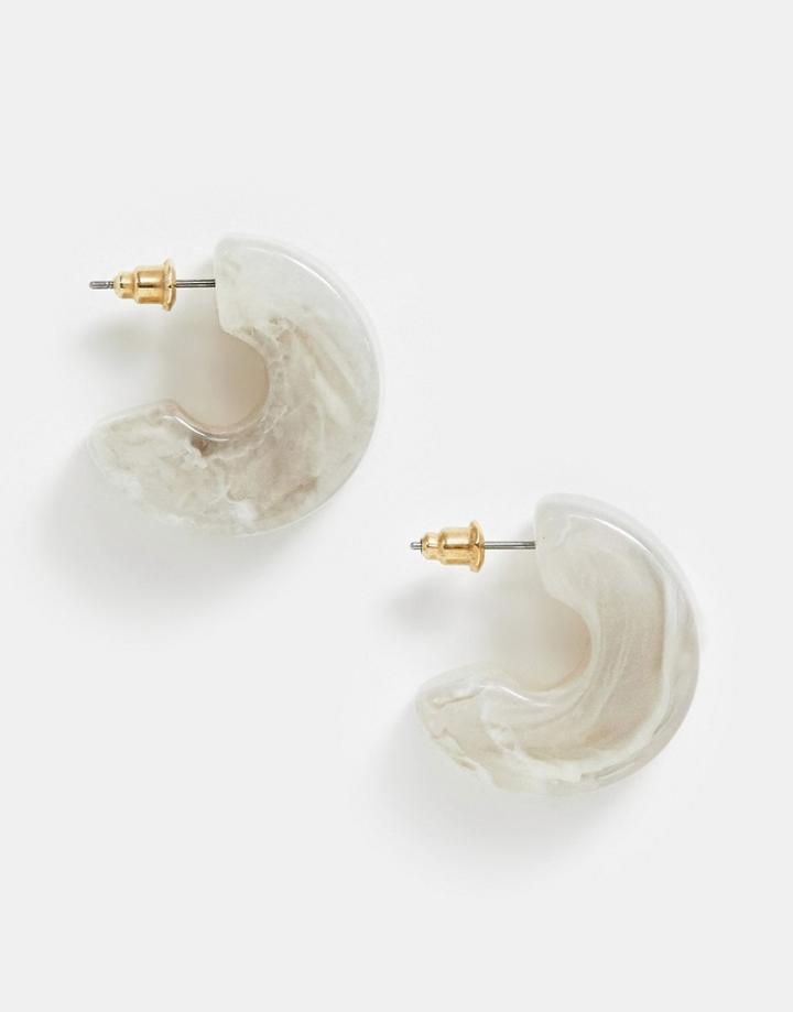 Asos Design Hoop Earrings In Solid Marbled Gray Resin Design - Gray
