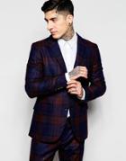 Sisley Plaid Suit Jacket In Slim Fit - Navy
