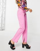 Asos Design 90's Straight Leg Jean In Pink With Split Hem