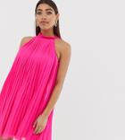 River Island Pleated Swing Dress In Bright Pink