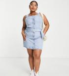 Dtt Plus Denim Pinafore Dress With Tie Waist In Light Blue