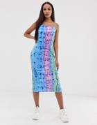 Asos Design Tie Dye Plisse Midi Dress-multi