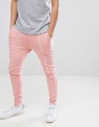 Asos Design Super Skinny Joggers In Pink With White Piping - Pink