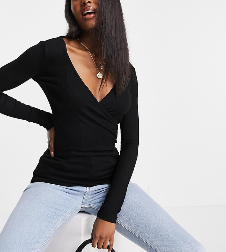 Asos Design Maternity Nursing Wrap Top In Rib-black