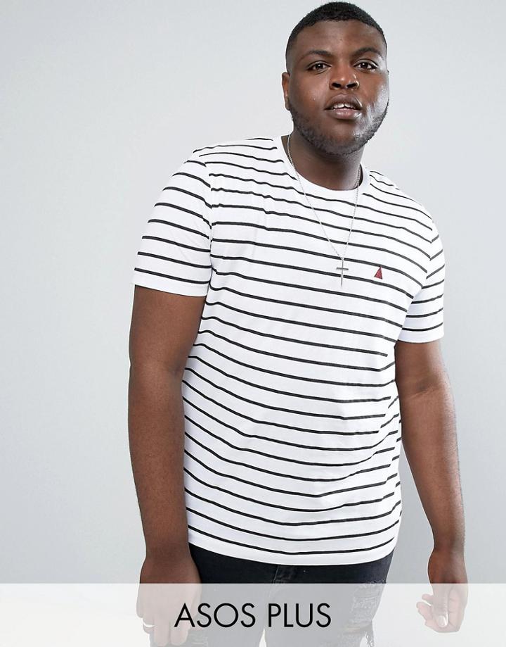 Asos Plus Stripe T-shirt With Logo - White