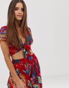 Influence Tropical Print Tie Front Crop Top Beach Two-piece - Multi