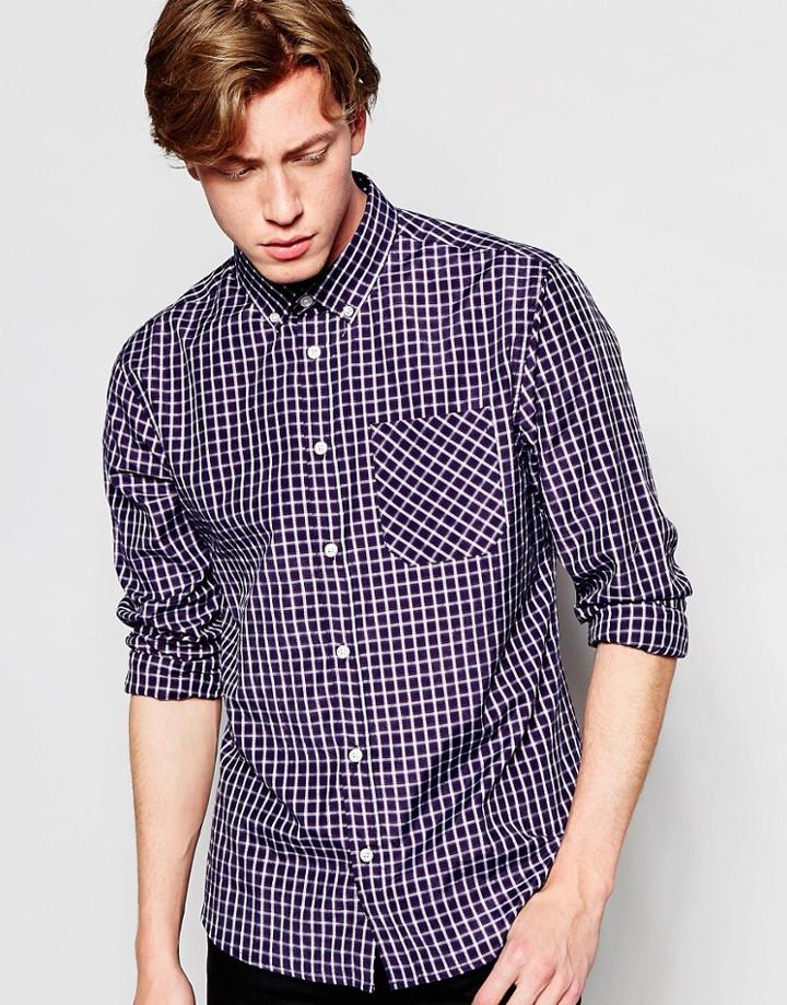 D-struct Short Checked Shirt - Navy