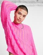Asos Design Knitted Oversized Sweater In Neon Pink
