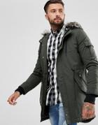 Yourturn Heavyweight Parka In Khaki With Faux Fur Hood - Green