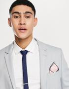 Asos Design Skinny Tie In Navy Design With Pink Pocket Square-multi