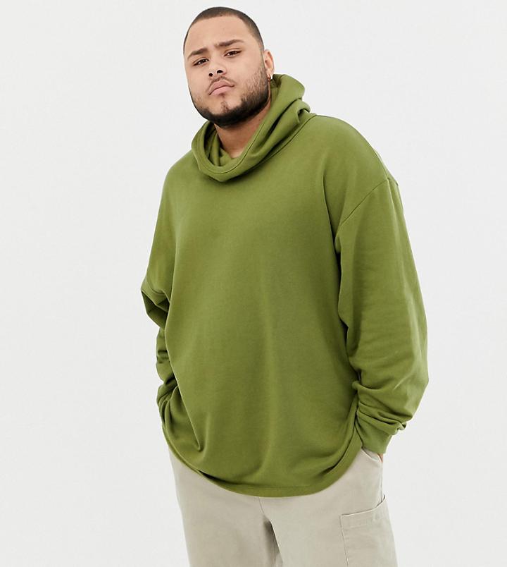 Asos Design Plus Oversized Hoodie With Slouch Neck In Green - Green