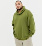 Asos Design Plus Oversized Hoodie With Slouch Neck In Green - Green