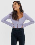 Asos Design Button Front Cardigan With Scoop Neck - Purple