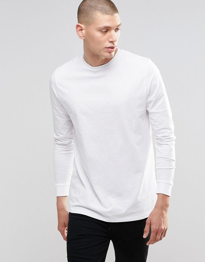 Asos Longline Long Sleeve T-shirt In White - White