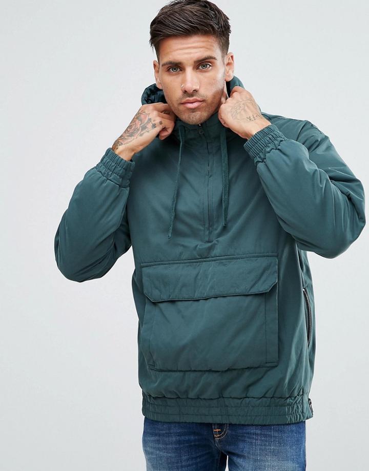 Asos Wadded Windbreaker In Bottle Green - Green
