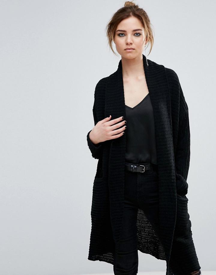 John & Jenn Felix Velvet Tubular Yarn Duster Cardigan - Black