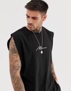 Boohooman Sleeveless T-shirt With Man Embroidery In Black - Black