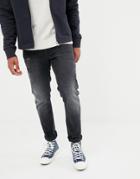 Asos Design 12.5oz Slim Jeans In Washed Black With Abrasions