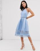 Chi Chi London Cutout Hem Midi Dress In Inky Blue - Navy