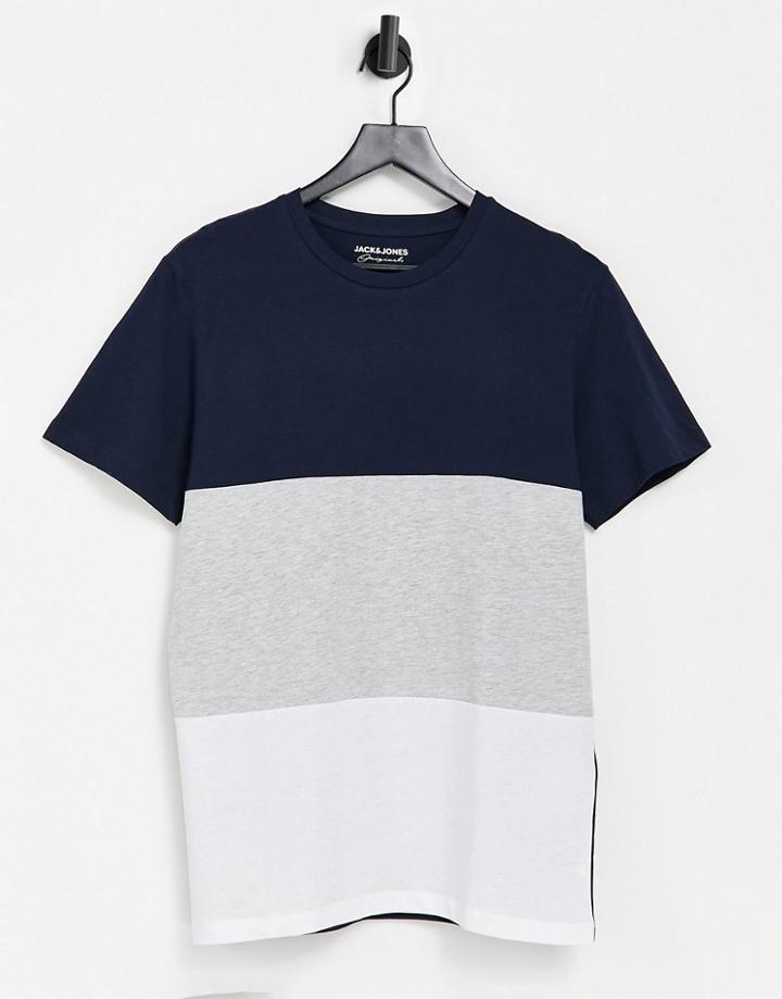 Jack & Jones Originals Color Block T-shirt In Navy
