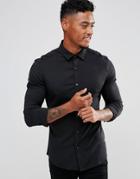 Asos Skinny Stretch Viscose Shirt In Black - Black
