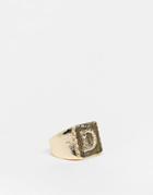 Asos Design Signet Ring With D Letter Design In Shiny Gold Tone